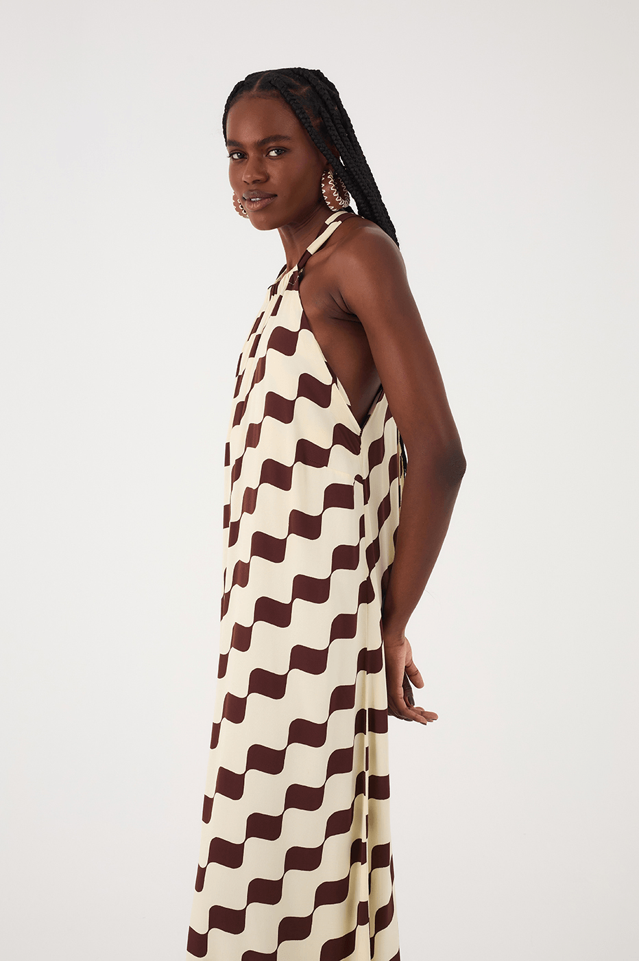 Brown Bossa Nova Halter Neck Crepe Maxi Dress