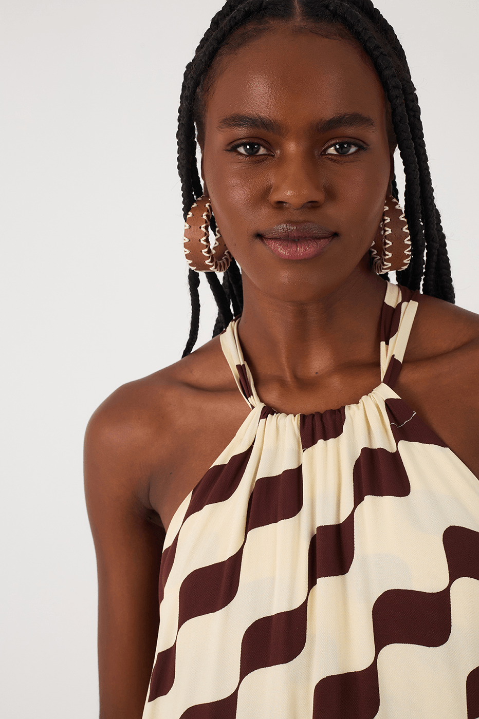 Brown Bossa Nova Halter Neck Crepe Maxi Dress