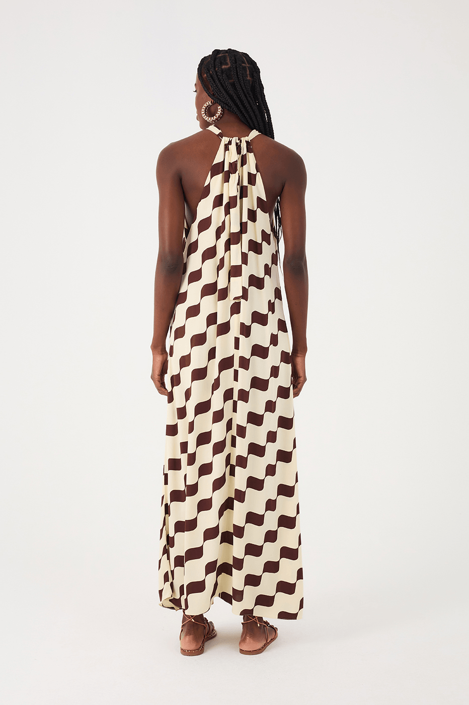 Brown Bossa Nova Halter Neck Crepe Maxi Dress