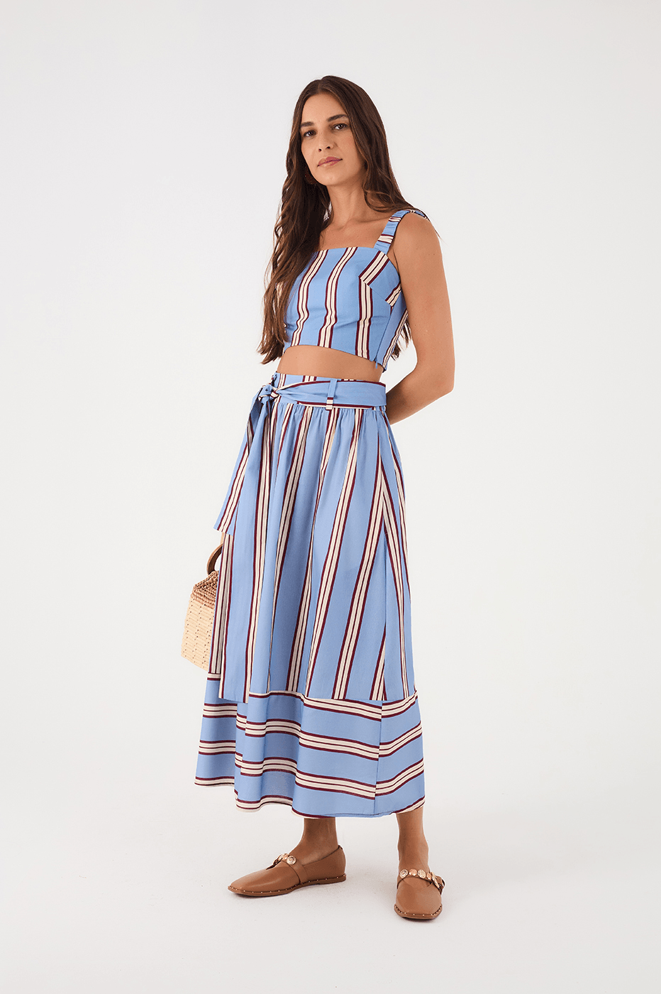 Blue Mirante Crop Top And Maxi Skirt Matching Set