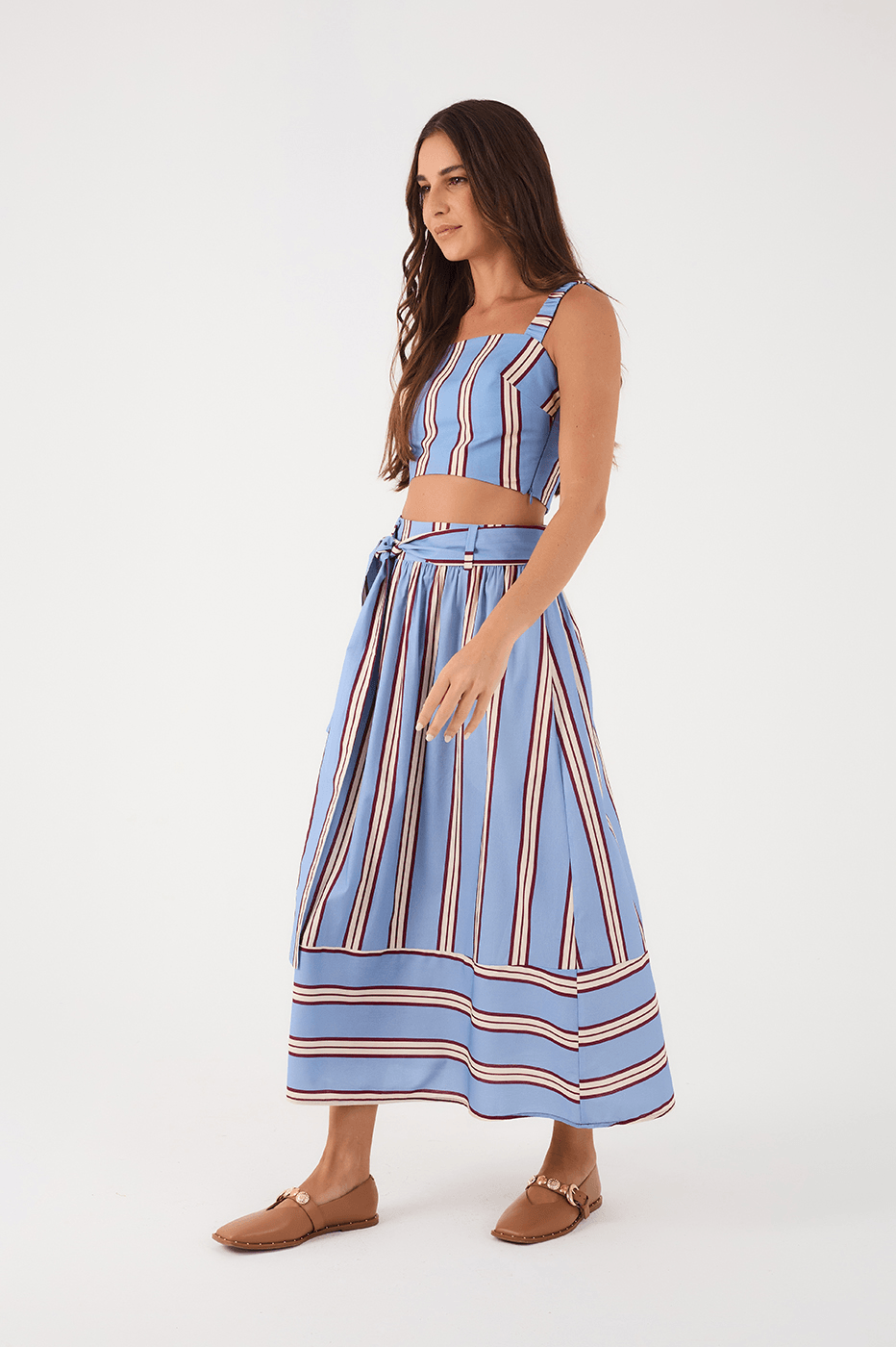 Blue Mirante Crop Top And Maxi Skirt Matching Set