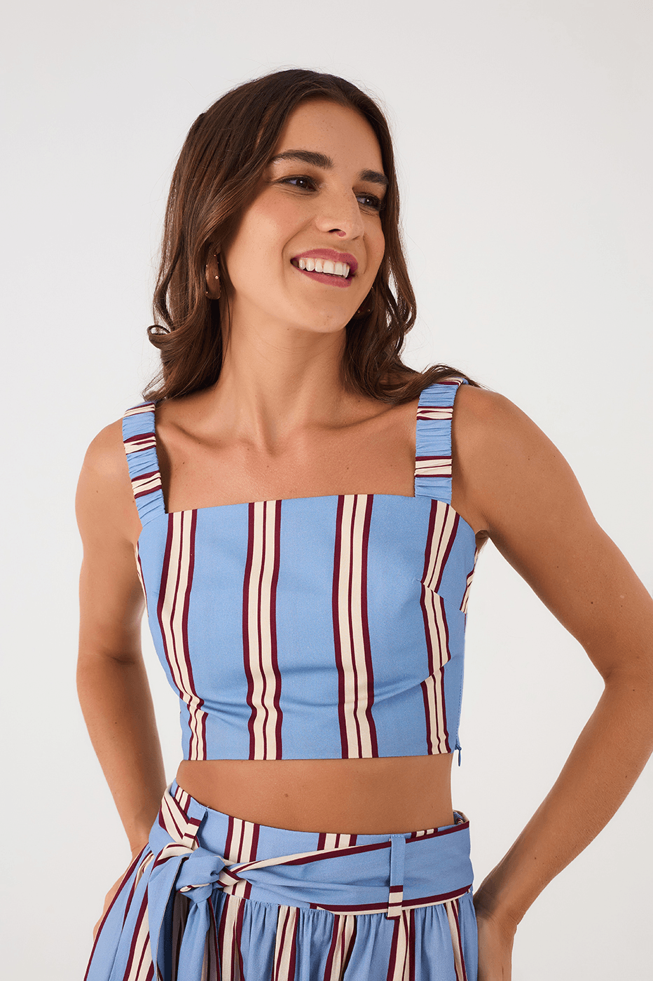 Blue Mirante Crop Top And Maxi Skirt Matching Set
