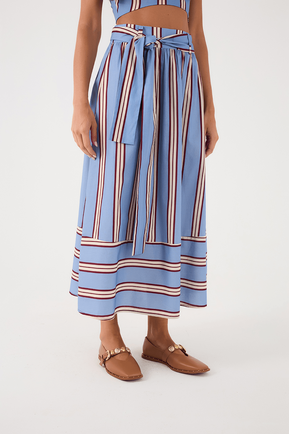 Blue Mirante Crop Top And Maxi Skirt Matching Set