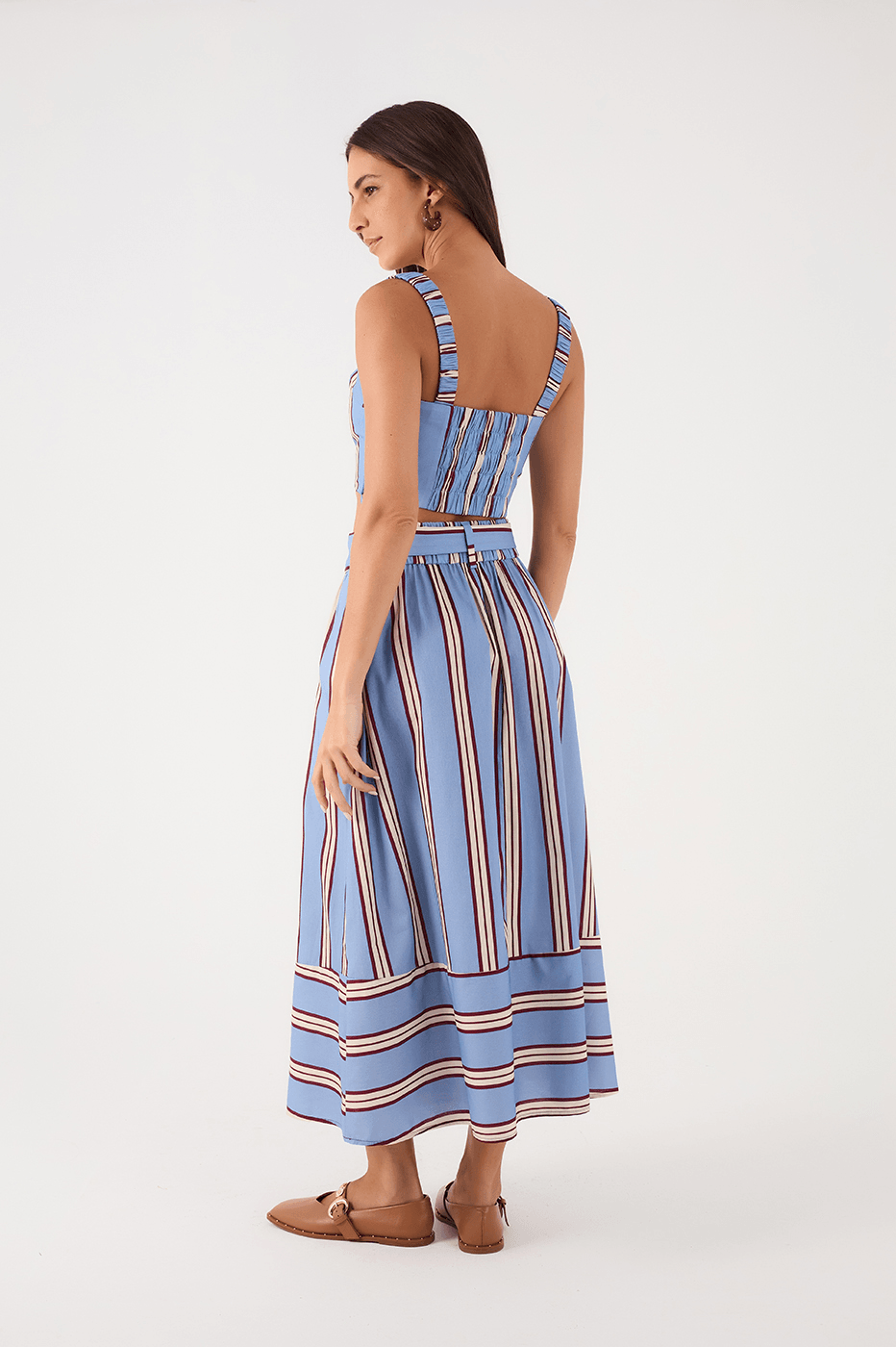 Blue Mirante Crop Top And Maxi Skirt Matching Set