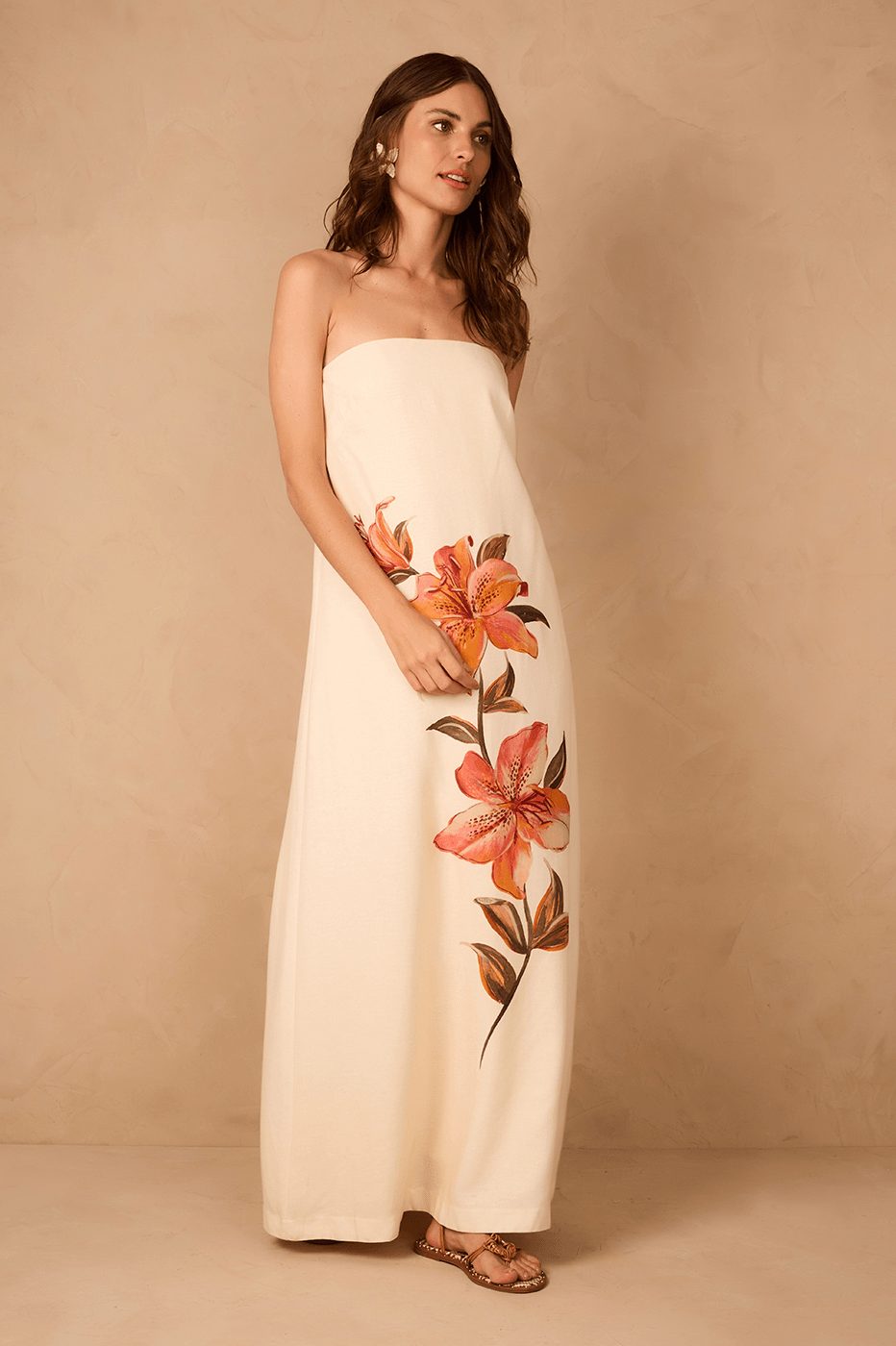 strapless linen maxi dress Off-White Polen Strapless Linen Maxi Dress