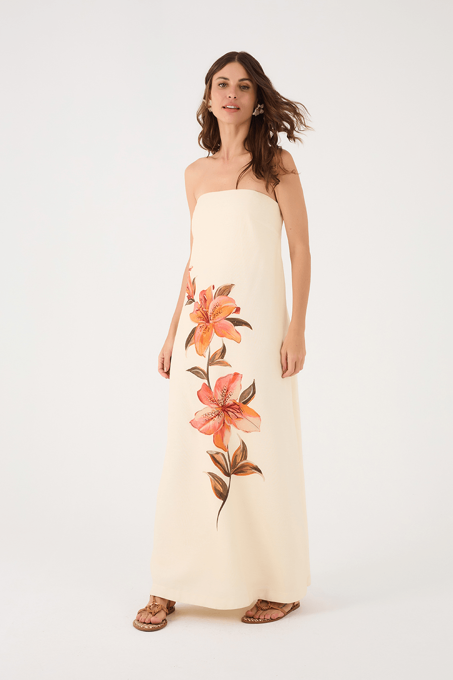 strapless linen maxi dress Off-White Polen Strapless Linen Maxi Dress