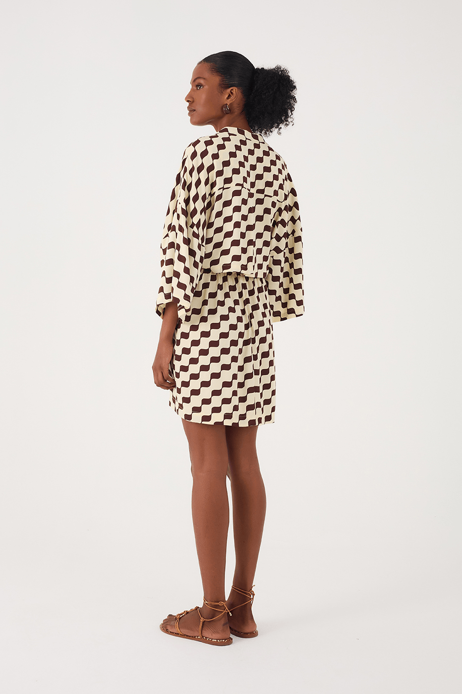 Brown Bossa Nova Wrap Bodice Crepe Mini Dress