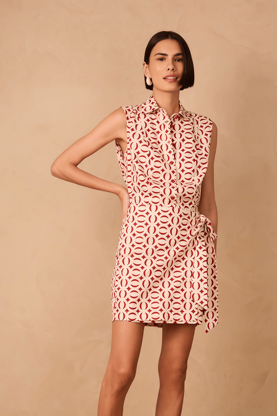 Off-White Cobogo Collared Side Tie Tricoline Mini Dress