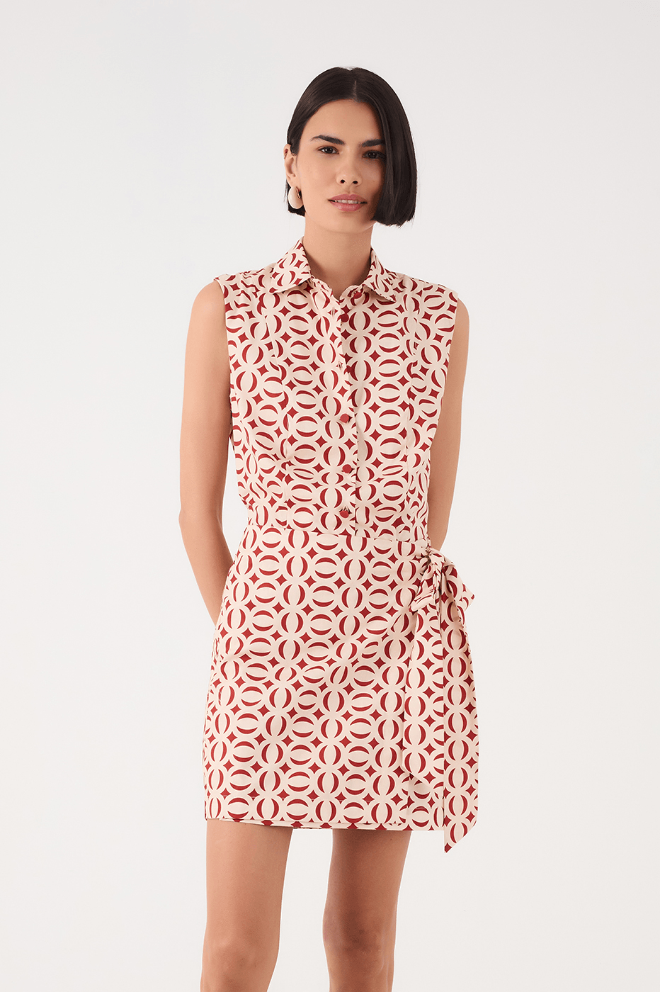 Off-White Cobogo Collared Side Tie Tricoline Mini Dress