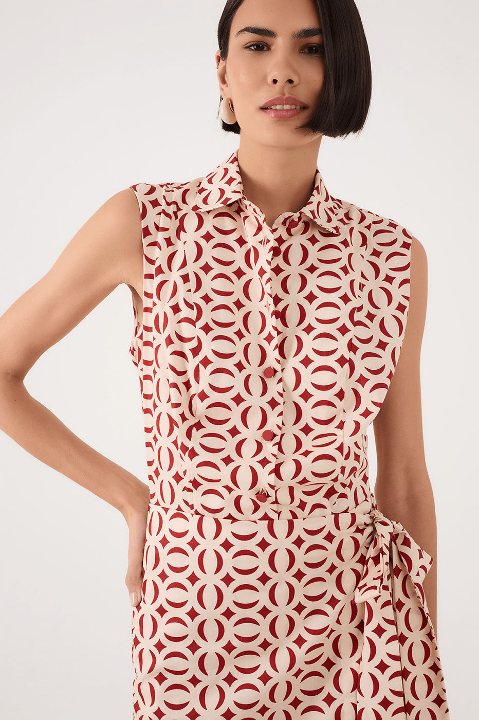 Off-White Cobogo Collared Side Tie Tricoline Mini Dress