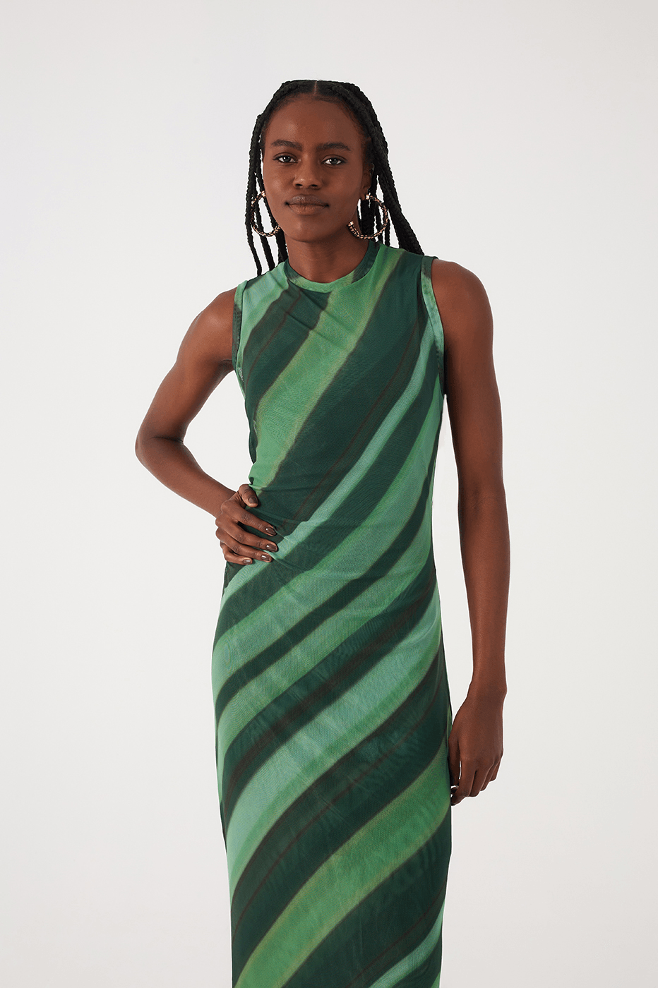 Green Floresta Ruched Tulle Maxi Dress