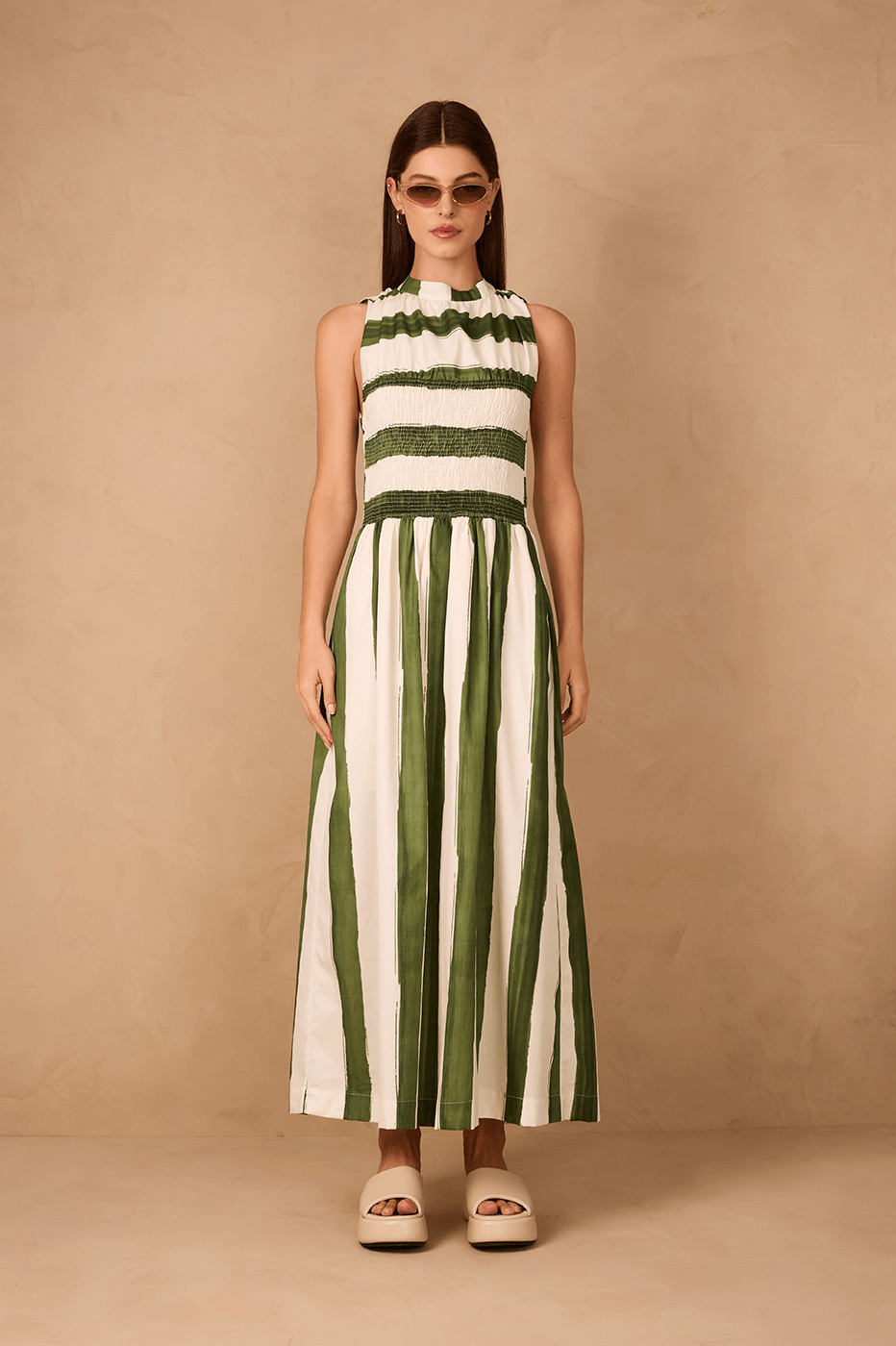 Green Natureza Smocked Bodice Maxi Dress