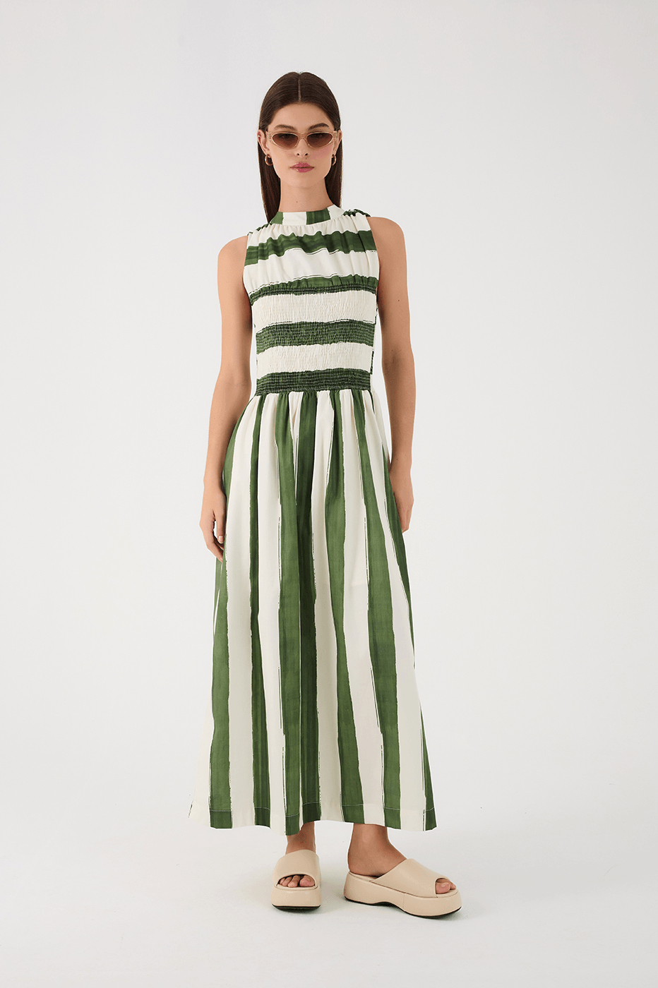 Green Natureza Smocked Bodice Maxi Dress