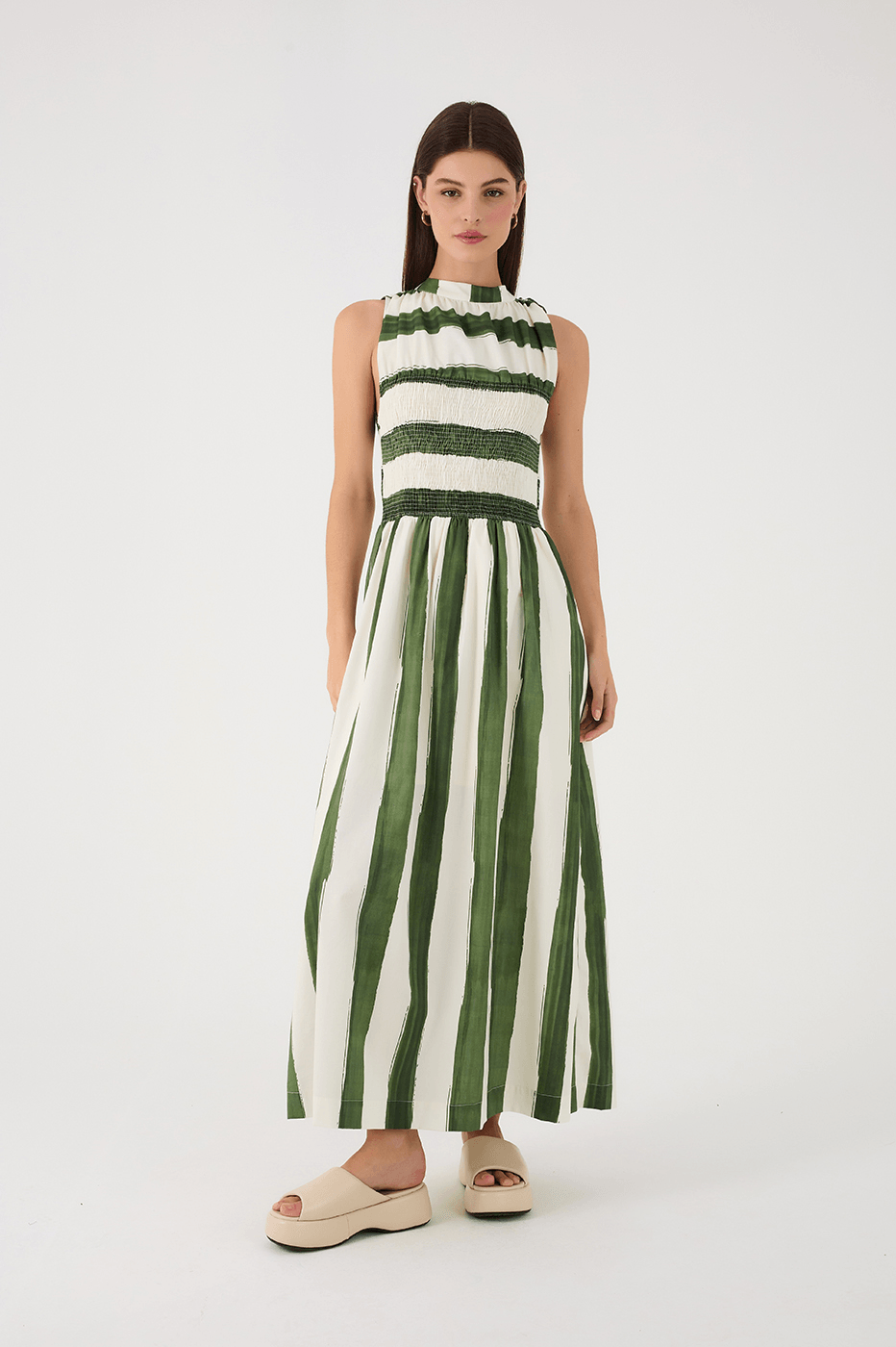 Green Natureza Smocked Bodice Maxi Dress