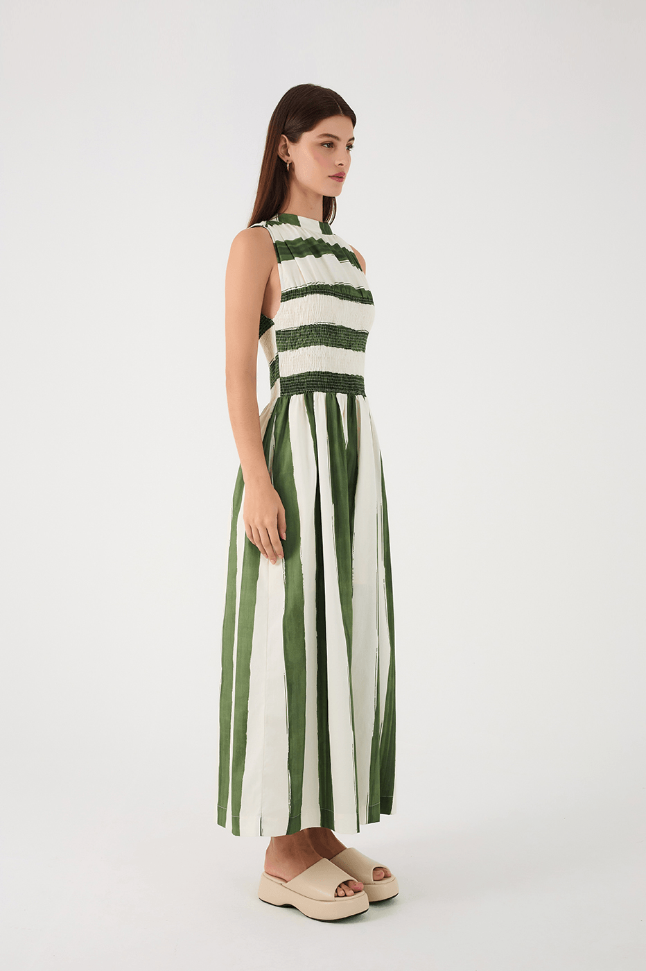 Green Natureza Smocked Bodice Maxi Dress