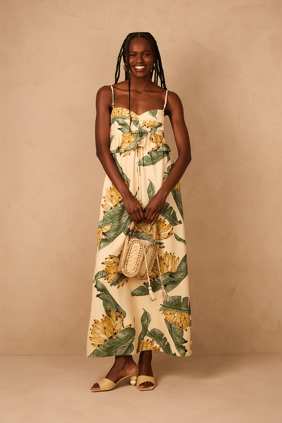 Linen Midi Dress with Paradise Print