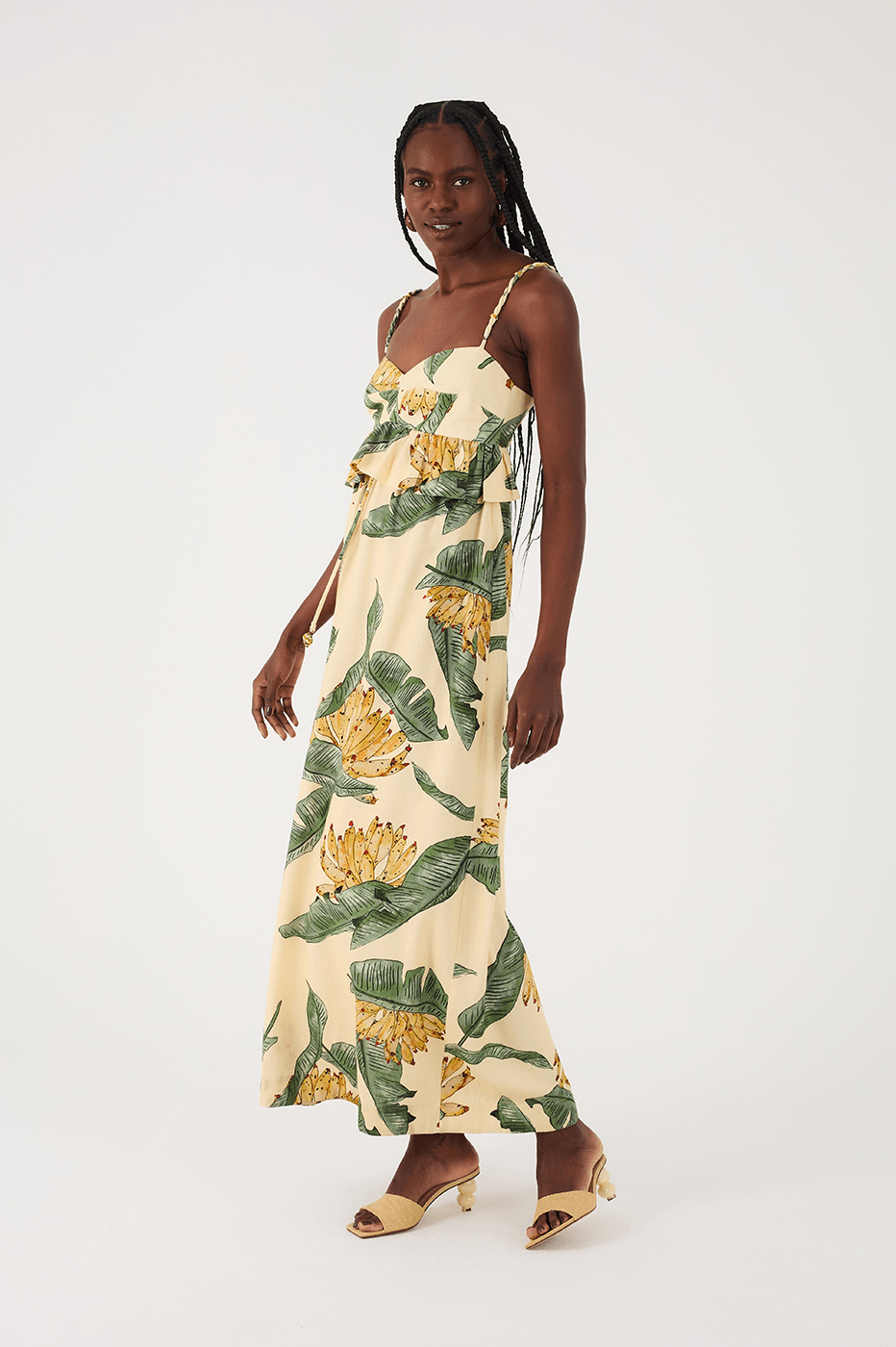 Linen Midi Dress with Paradise Print