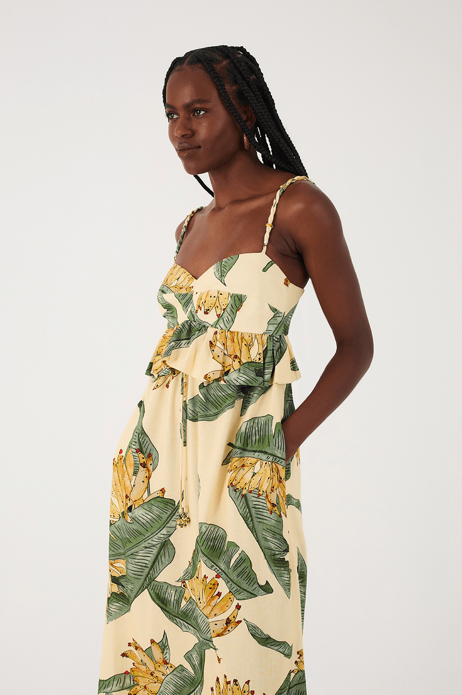 Linen Midi Dress with Paradise Print