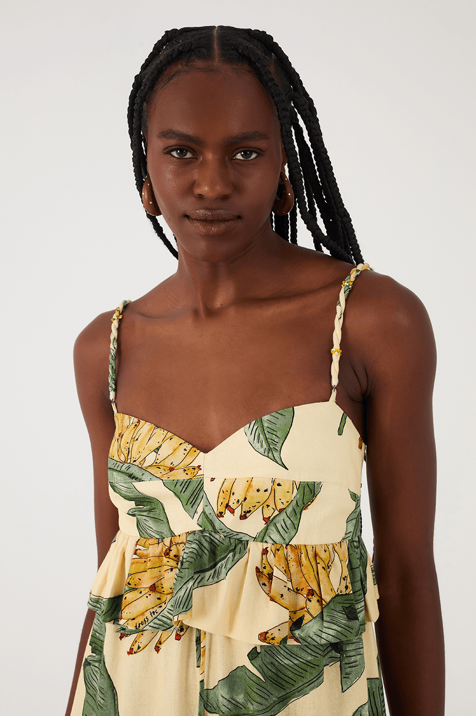 Linen Midi Dress with Paradise Print