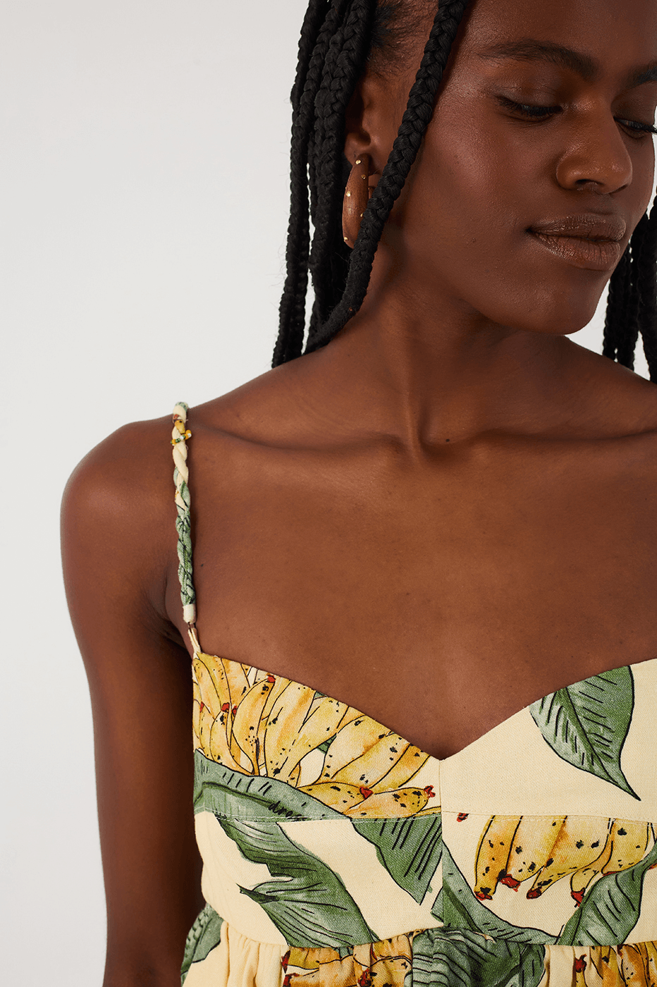 Linen Midi Dress with Paradise Print