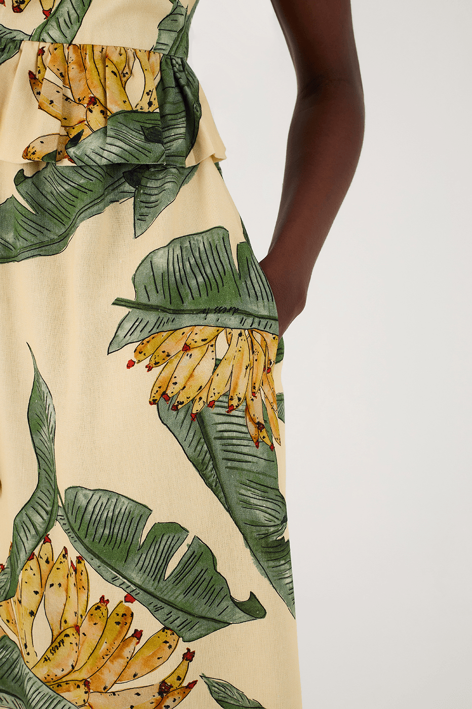 Linen Midi Dress with Paradise Print