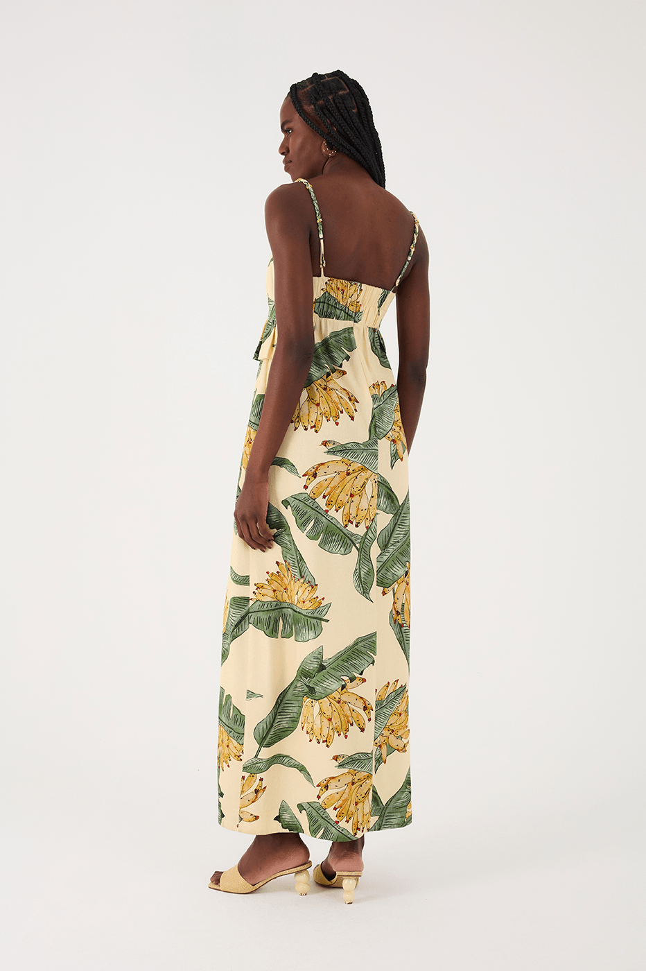 Linen Midi Dress with Paradise Print