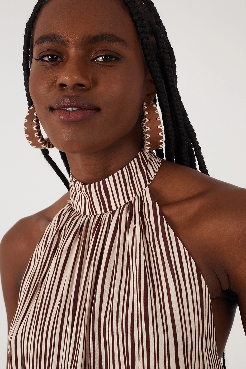 Brown Leme Halter Neck Cambric Maxi Dress