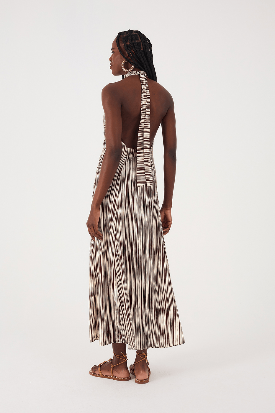 Brown Leme Halter Neck Cambric Maxi Dress
