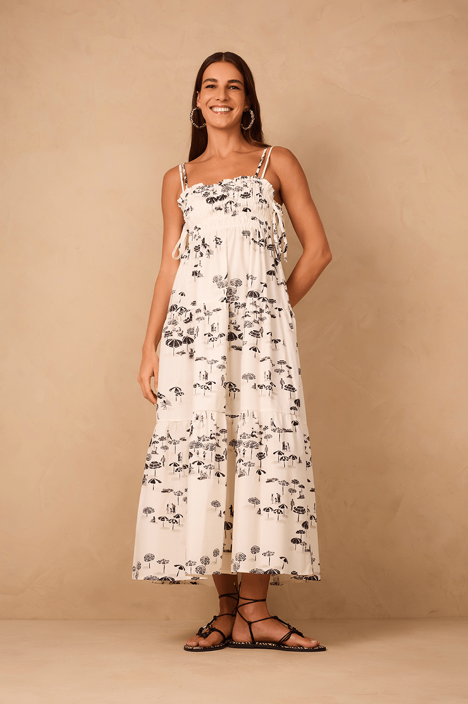 Off-White Areia Smocked Bodice Sleeveless Maxi Dress