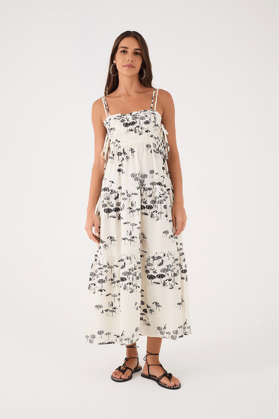 Off-White Areia Smocked Bodice Sleeveless Maxi Dress