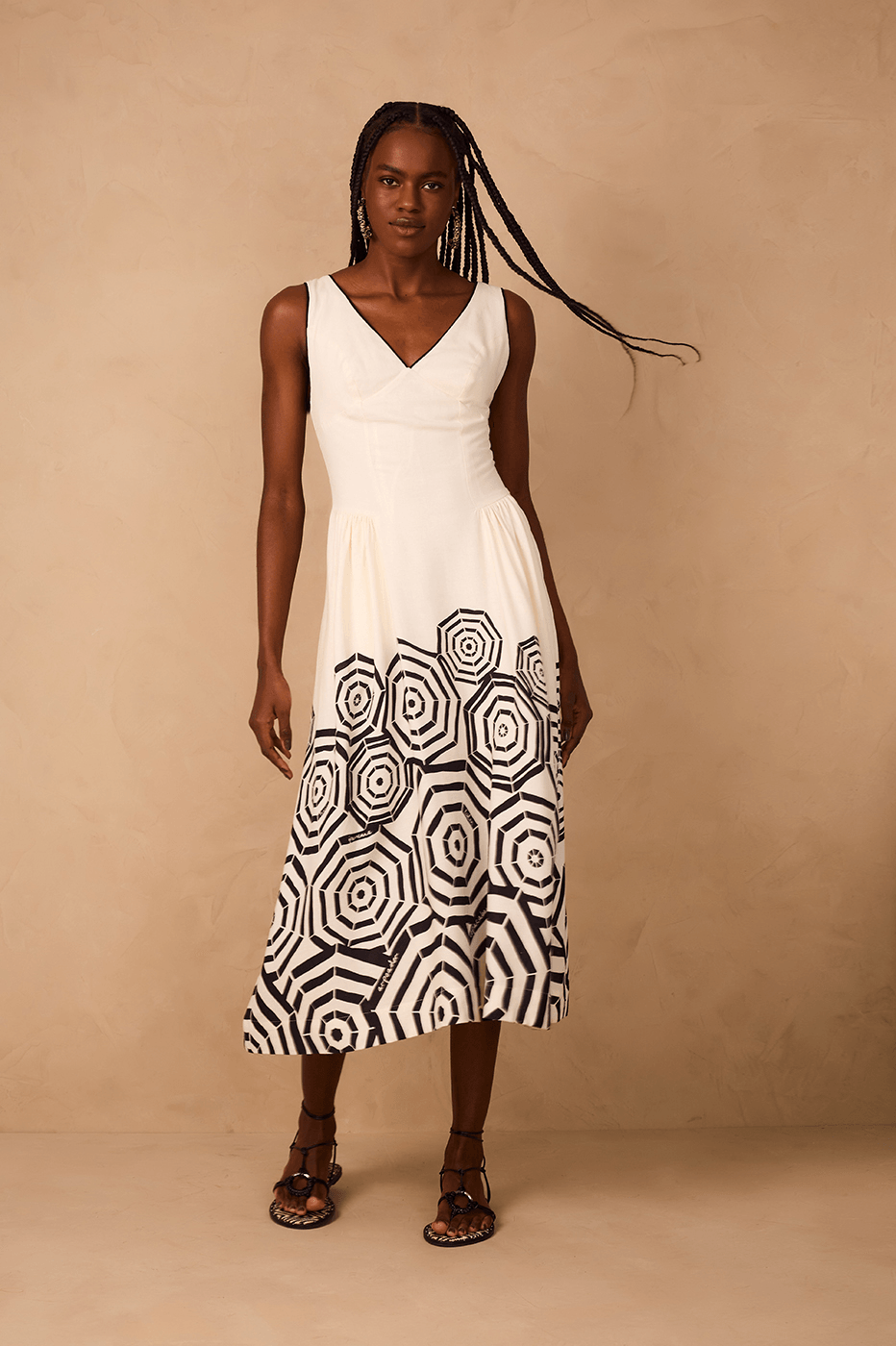 Off-White Praia V Neck Side Pockets Midi Dress