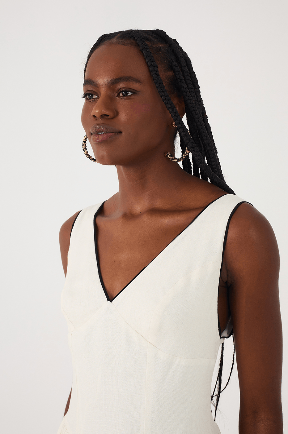 Off-White Praia V Neck Side Pockets Midi Dress