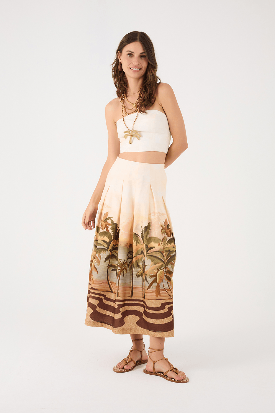 Off-White Fim De Tarde Crop Top And Maxi Skirt Tricoline Matching Set