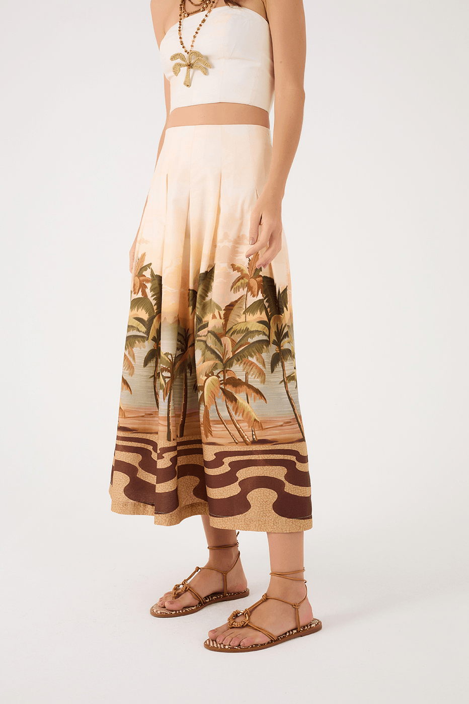 Off-White Fim De Tarde Crop Top And Maxi Skirt Tricoline Matching Set