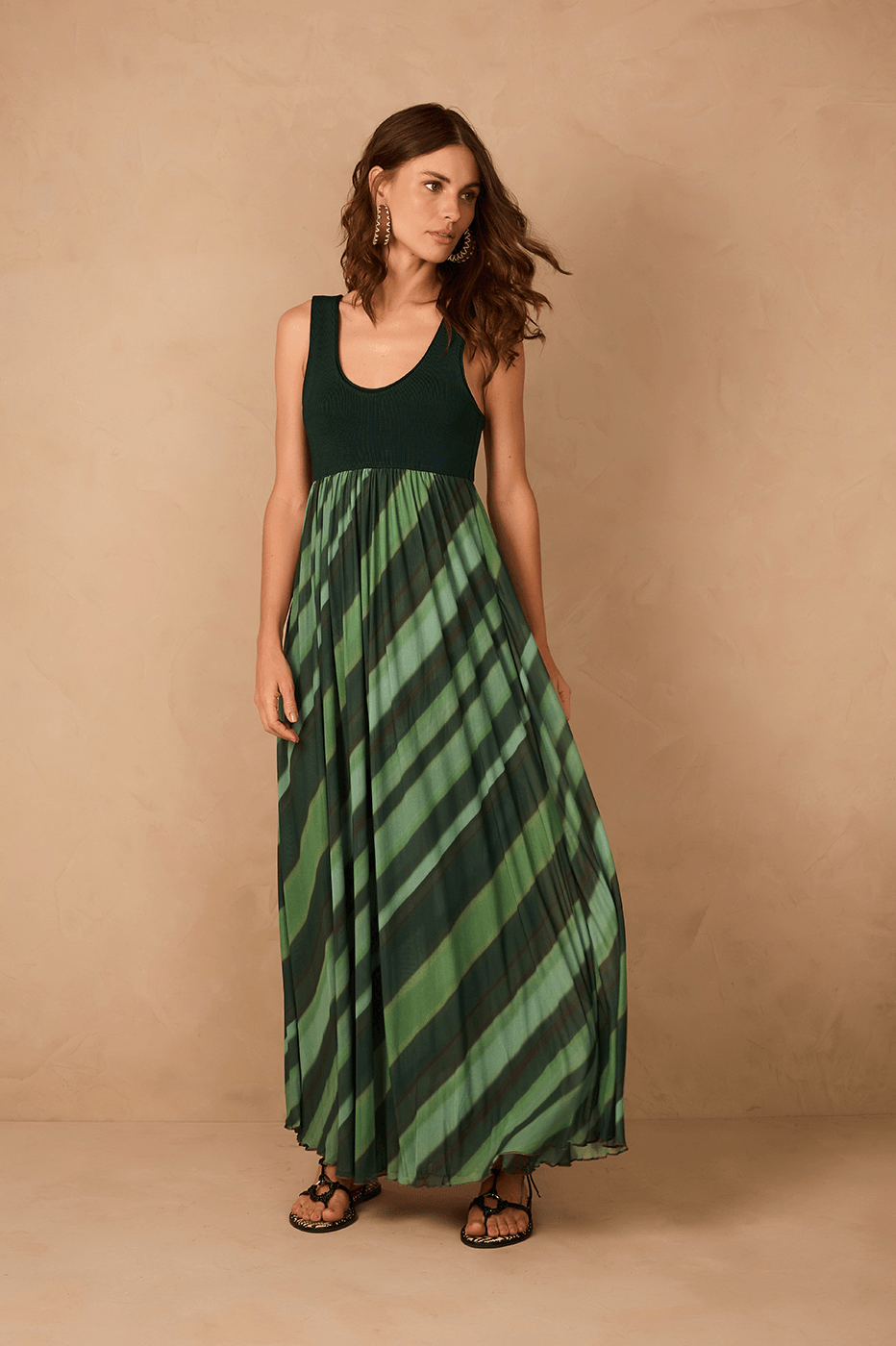 Green Floresta Tricot Top Sleeveless Maxi Dress