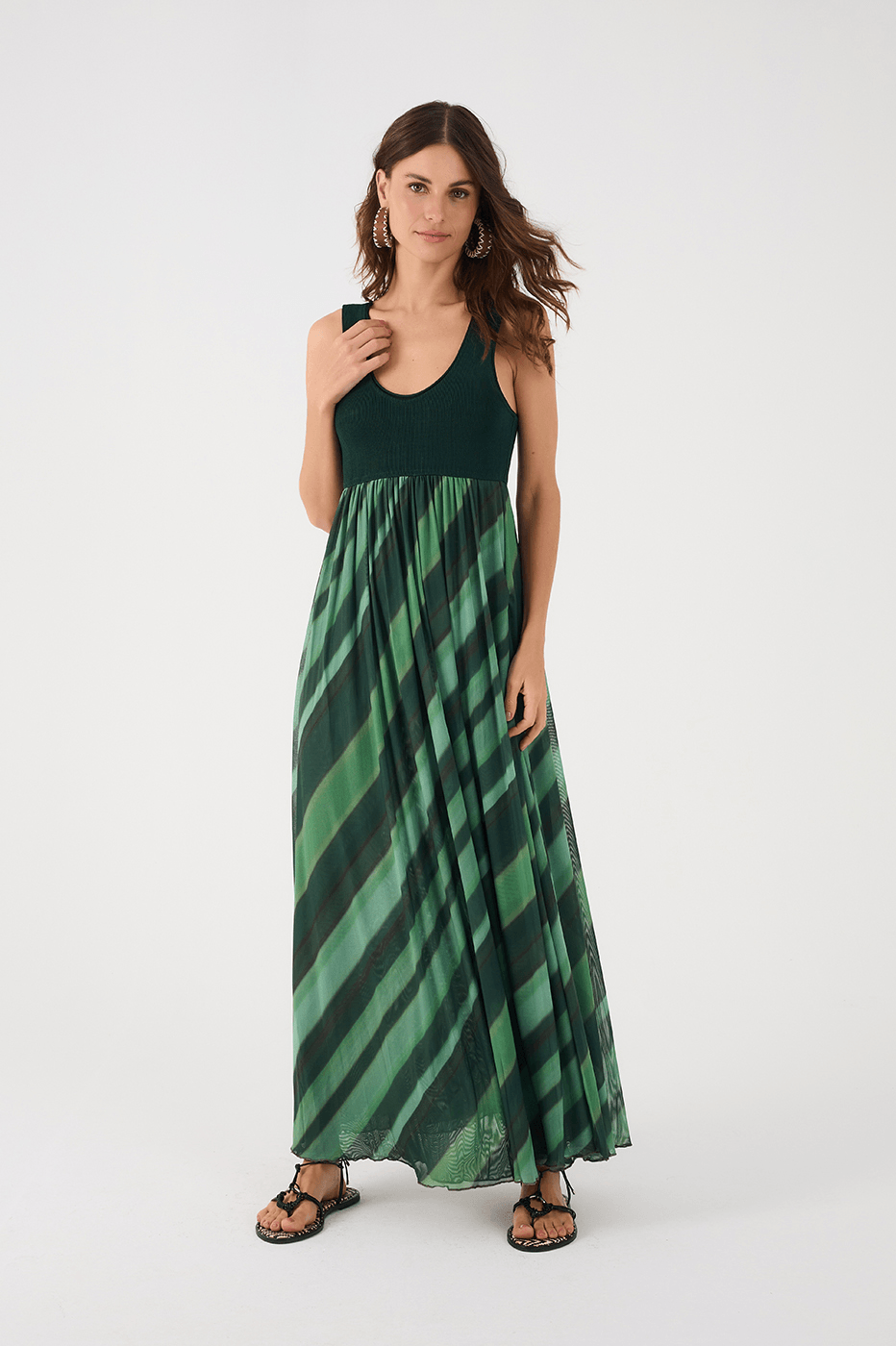 Green Floresta Tricot Top Sleeveless Maxi Dress