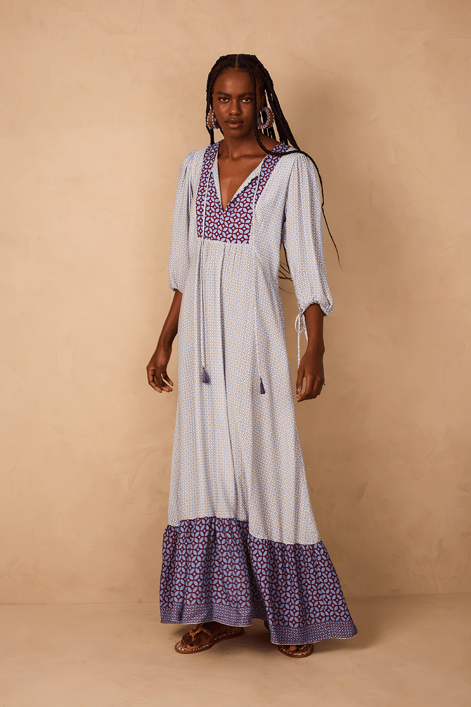 Off-White Ladrilho Boho Ties Maxi Dress