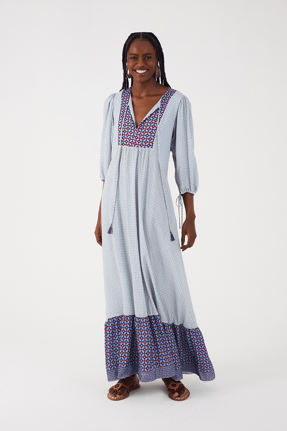 Off-White Ladrilho Boho Ties Maxi Dress