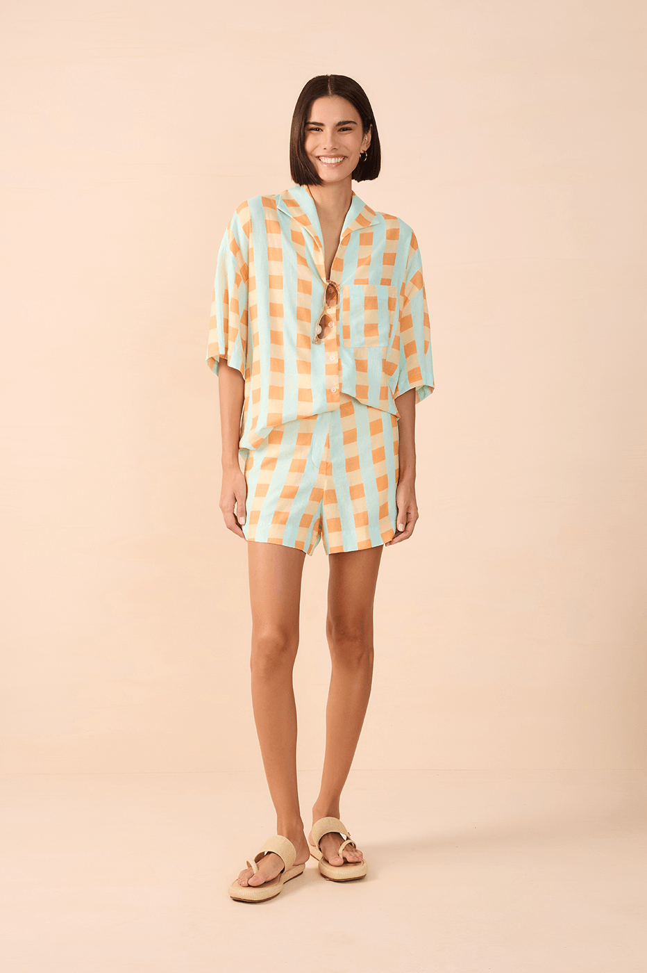 Serena Print Short-Sleeve Linen Shirt