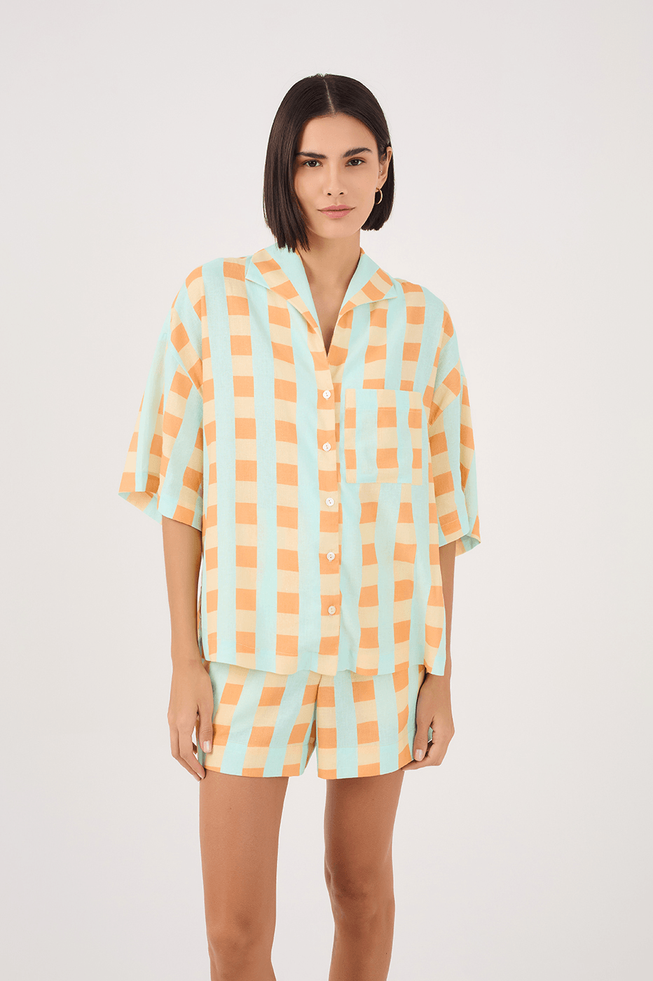 Serena Print Short-Sleeve Linen Shirt