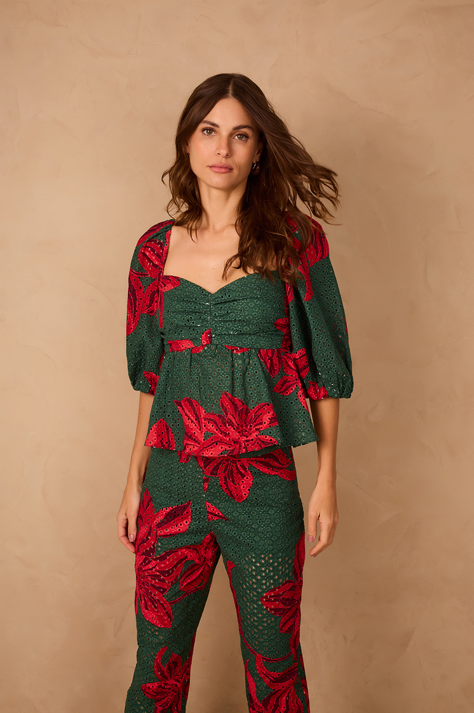 Green and Red Botanic Print Laise Blouse