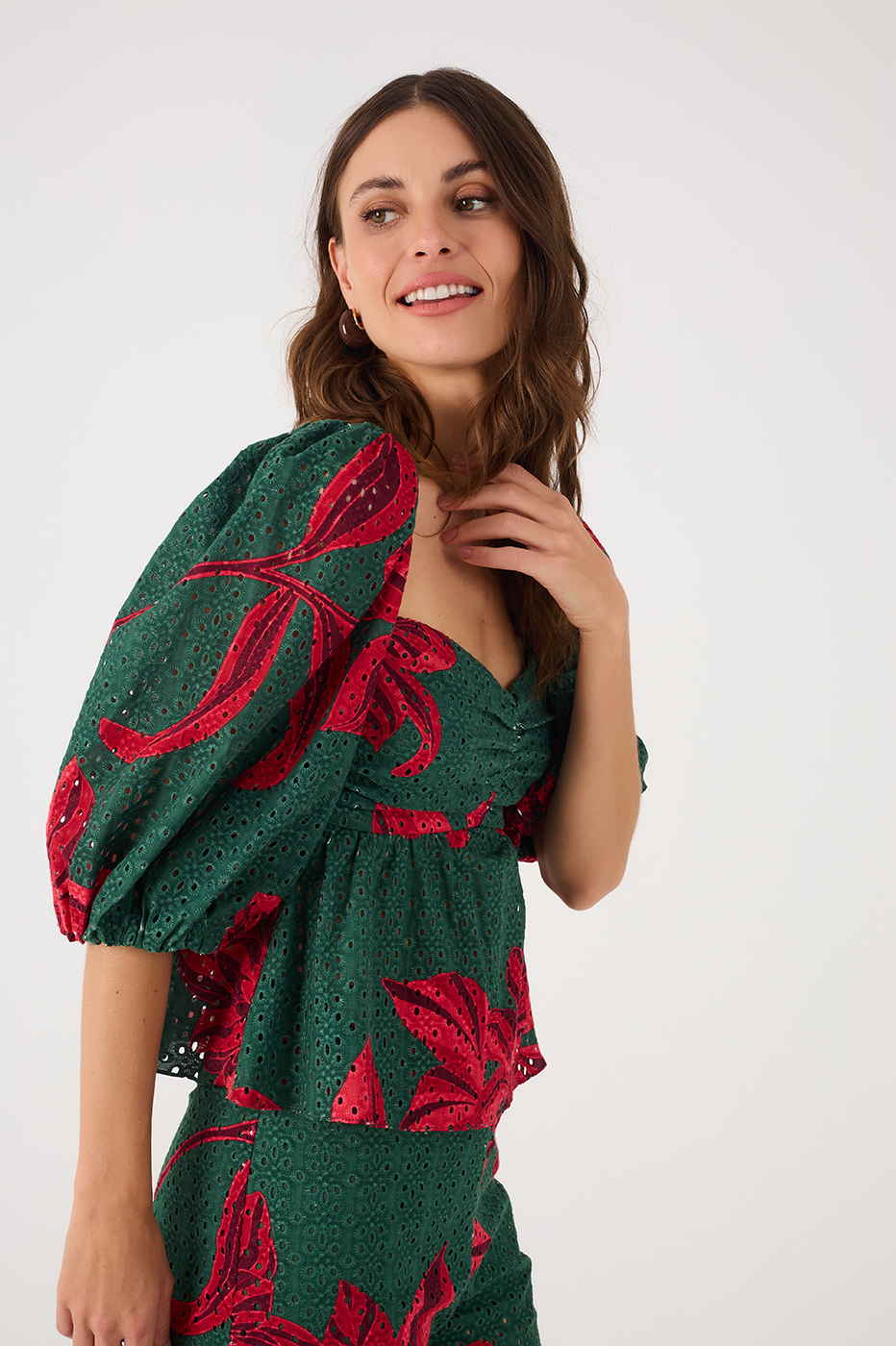 Green and Red Botanic Print Laise Blouse