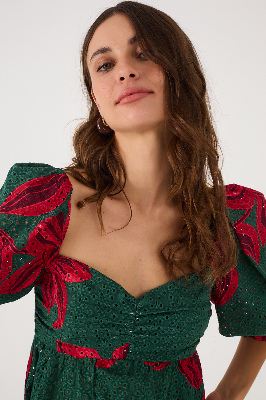 Green and Red Botanic Print Laise Blouse