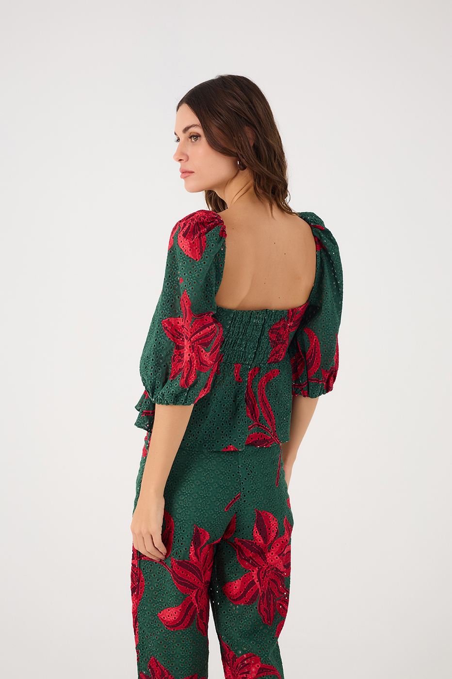 Green and Red Botanic Print Laise Blouse
