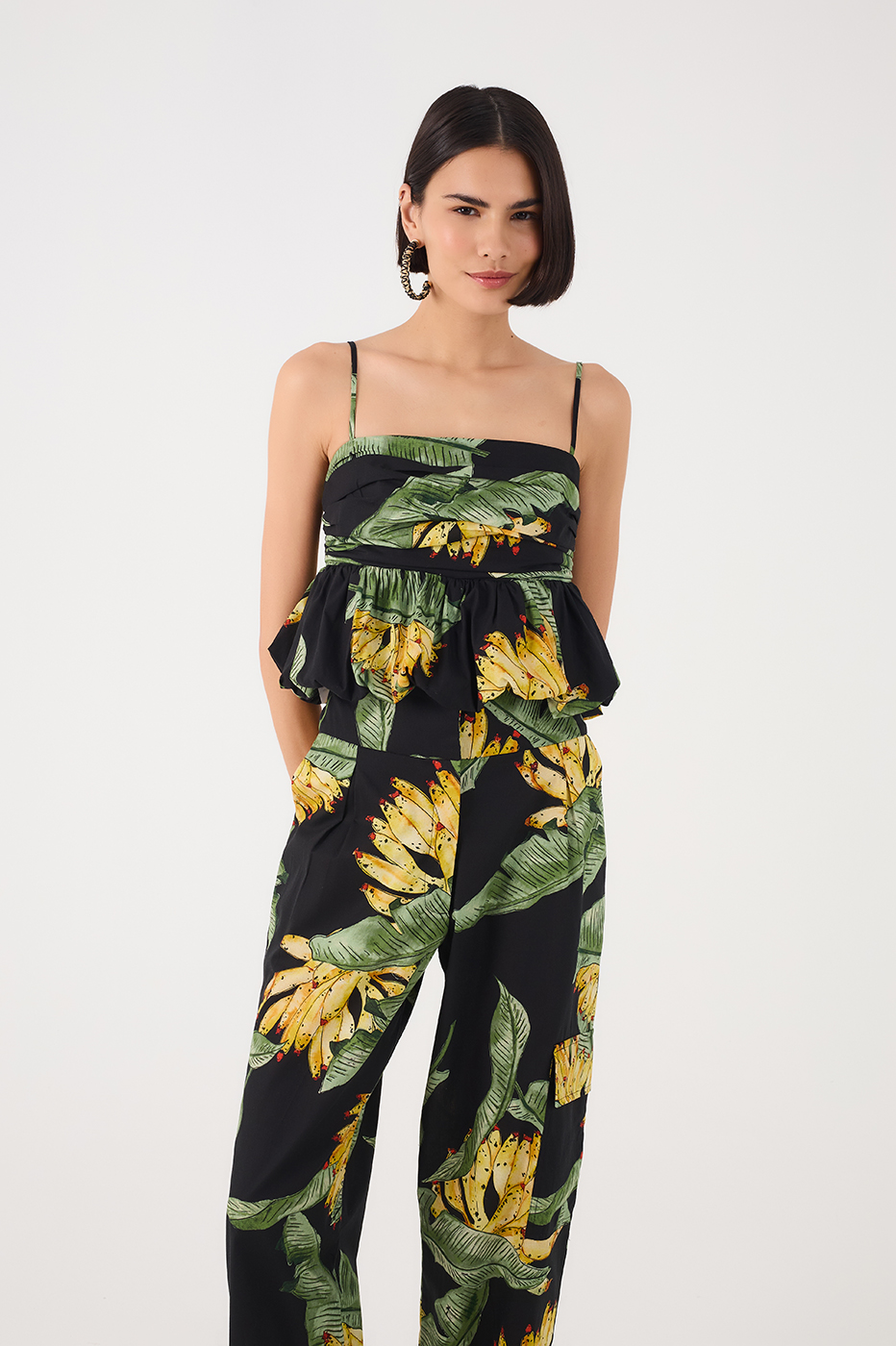 Black Paraiso Square Neck Smocked Peplum Top
