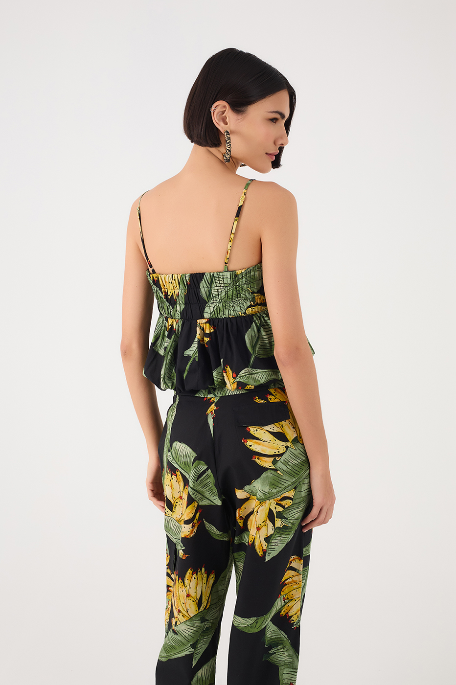 Black Paraiso Square Neck Smocked Peplum Top
