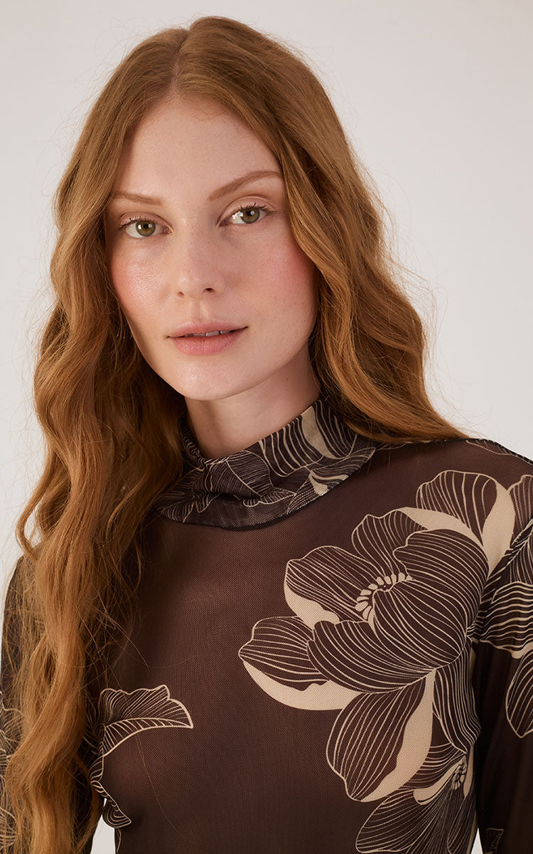 Brown Flora  Tulle Turtleneck_3