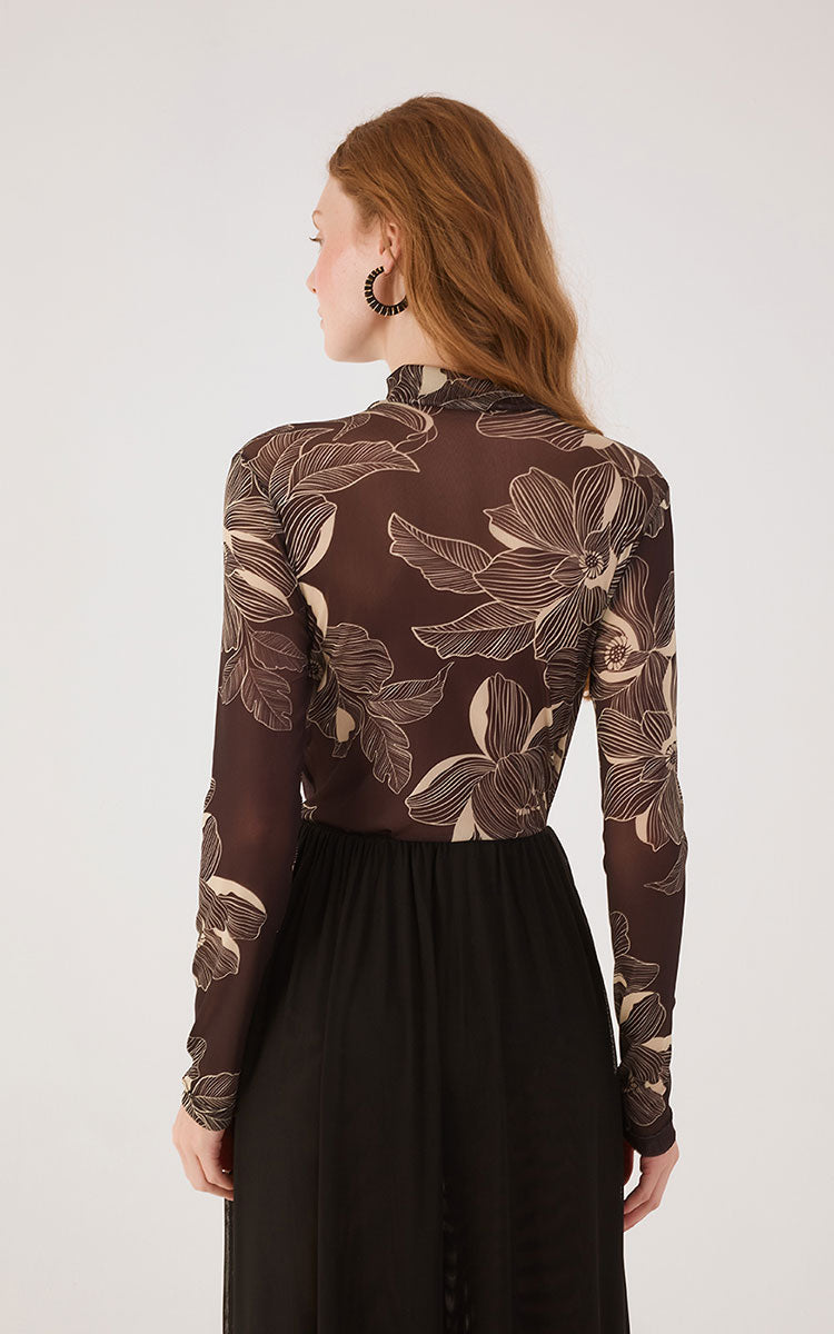 Brown Flora  Tulle Turtleneck_5