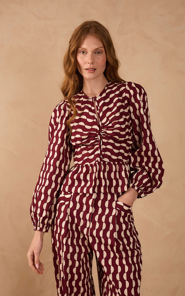 Peplum Tricoline Blouse Copa Print