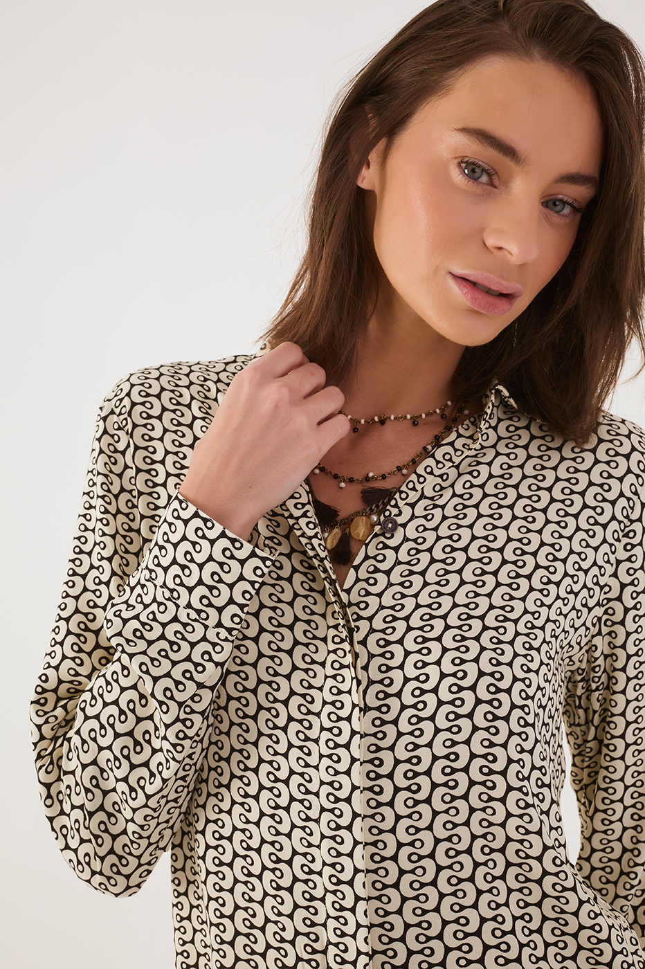 Black Ipanema Collared Long Sleeve Crepe Shirt